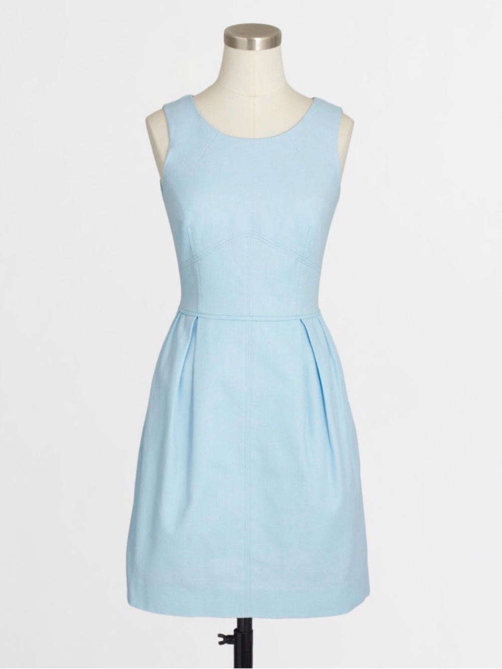 J.CREW Light Blue Cotton Pleated Shift Dress 8 Scoop Neck Sleeveless Zip Up